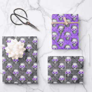 Purple Skulls and Sunflower Series Design 3  Wrapping Paper Sheet