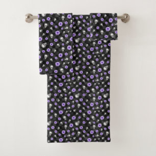 Purple Skulls and Sunflower Series Design 9 Bath Towel Set