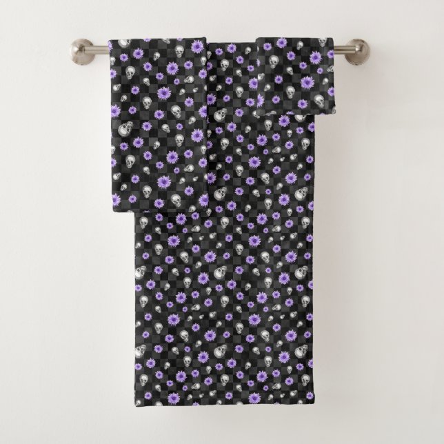 Purple Skulls and Sunflower Series Design 9 Bath Towel Set (Insitu)