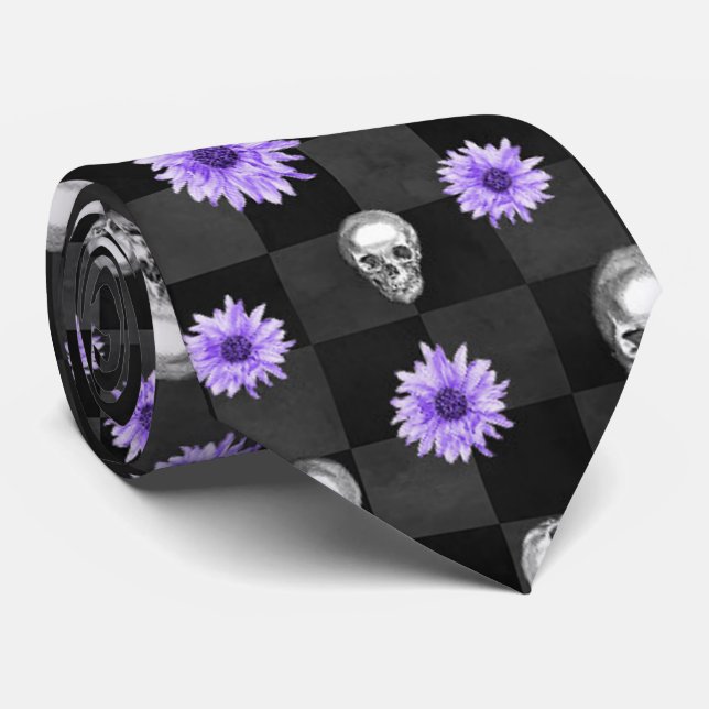 Purple Skulls and Sunflower Series Design 9  Tie (Rolled)