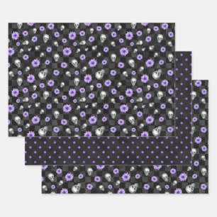 Purple Skulls and Sunflower Series Design 9 Wrapping Paper Sheet