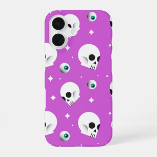 Purple Skulls & Eyeballs Funky Halloween iPhone 16 Case