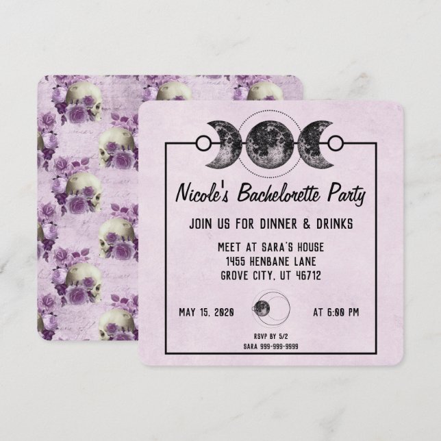Purple Skulls Gothic Bachelorette Party Invites (Front/Back)