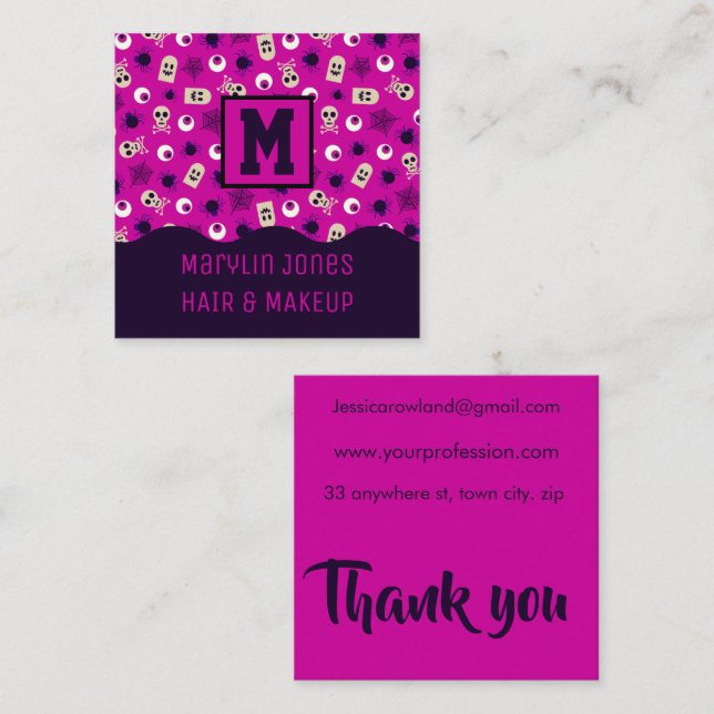 PURPLE SKULLS HALLOWEEN SQUARE BUSINESS CARD (Front/Back)