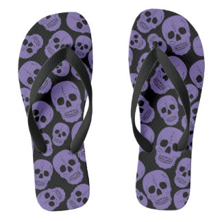 Purple Skulls on Black Flip Flops