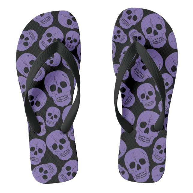 Purple Skulls on Black Flip Flops (Footbed)