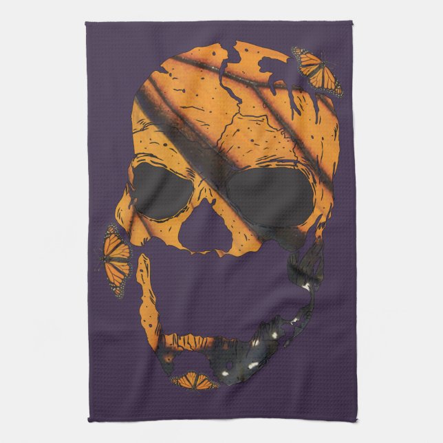Purple Skulls Wings of Butterflys Tea Towel (Vertical)