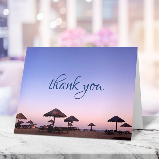 Purple sky beach sunset photo thank you note card (Creator Uploaded)