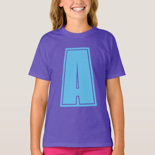 Purple Sky Blue Initial Monogram Calligraphy Chic T-Shirt (Front)