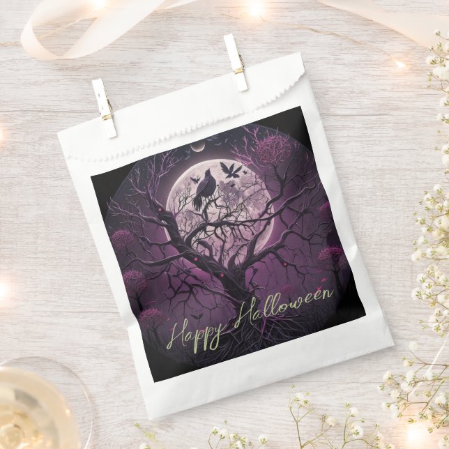 Purple Sky Full Moon Birds Happy Halloween Favour Bags (Clipped)