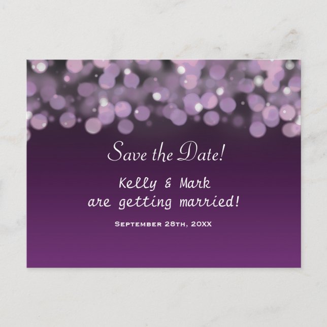 Purple Sky Lights Save the Date Wedding Postcard (Front)
