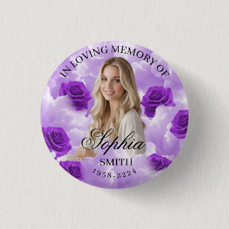 Purple Sky Roses Funeral Memorial Button Keepsake