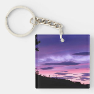 Purple Sky Sunset Dramatic Clouds Evening Scenic Key Ring