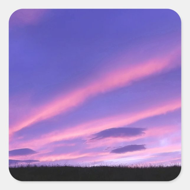 Purple Sky Sunset Vibrant Twilight Landscape Art  Square Sticker (Front)