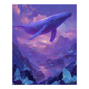 Purple Sky Whale Fantasy Mountain Dreamscape Poster