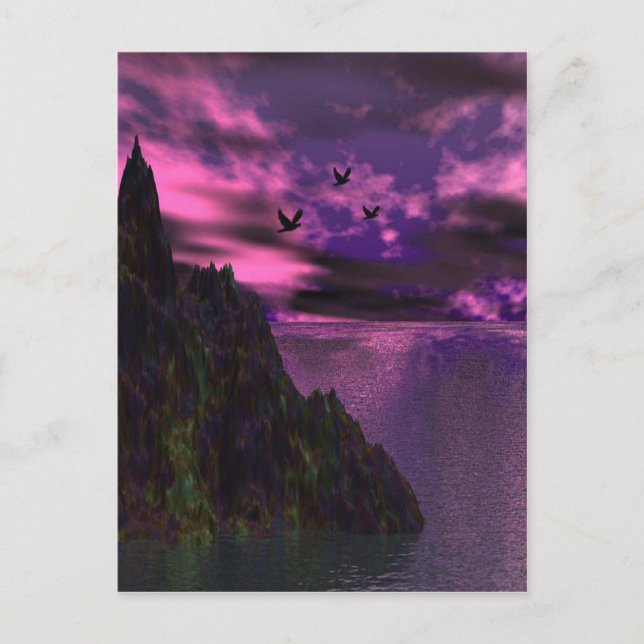 Purple Sky with birds 3d Postcard (Front)