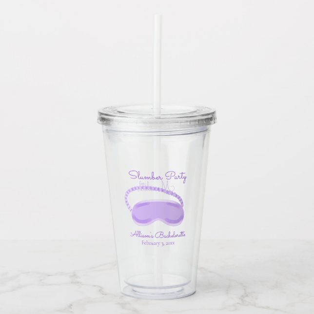 Purple Sleep Mask Bachelorette Slumber Party Acrylic Tumbler (Front)