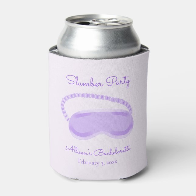 Purple Sleep Mask Bachelorette Slumber Party Can Cooler (Can Front)