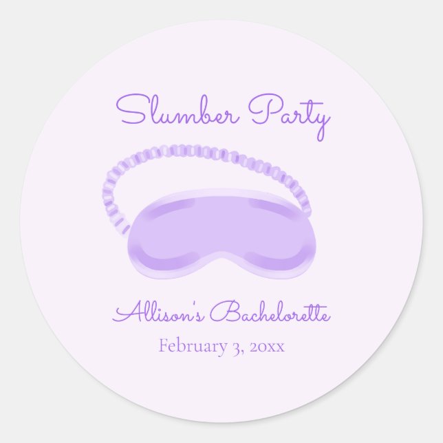 Purple Sleep Mask Bachelorette Slumber Party Classic Round Sticker (Front)