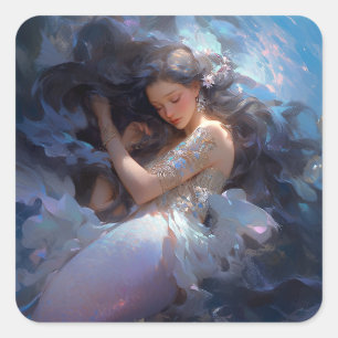 Purple Sleeping Mermaid Fantasy Art Square Sticker