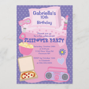 Purple Slumber Party Fun Birthday Invitation
