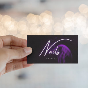 Purple Smoke Neon Nail Tech Business Card