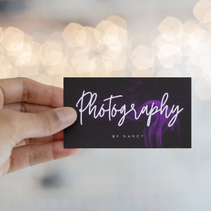 Purple Smoke Neon Photography Script Business Card