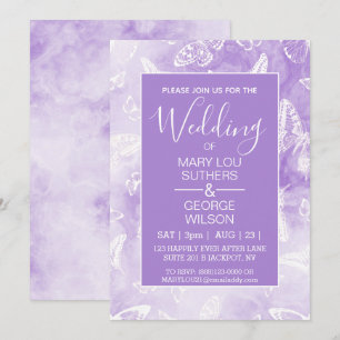 Purple Smokey Marble Butterflies Wedding Invitation