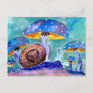 Purple Snail and Blue Mushrooms Postcard