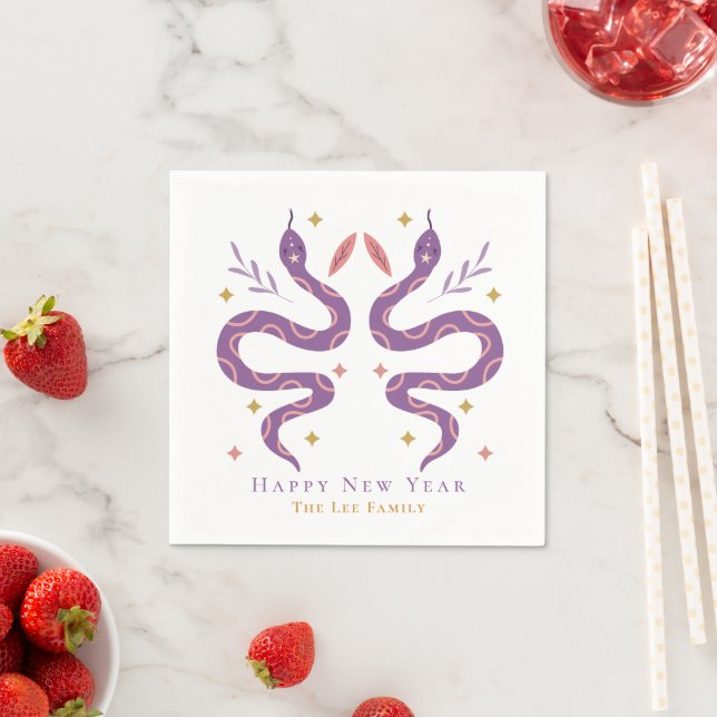 Purple Snake & Mushroom Chinese New Year Party Napkin (Insitu)