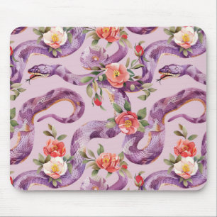 Purple Snakes Red Cream Flowers Mouse Mat
