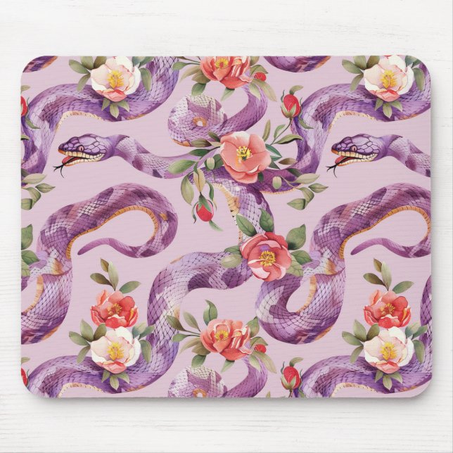 Purple Snakes Red Cream Flowers Mouse Mat (Front)