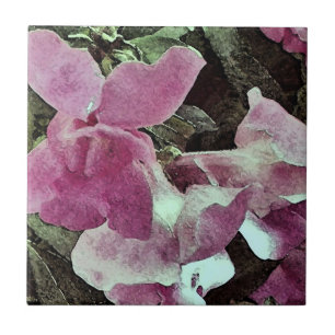 Purple snapdragons in watercolor tile