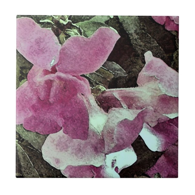 Purple snapdragons in watercolor tile (Front)