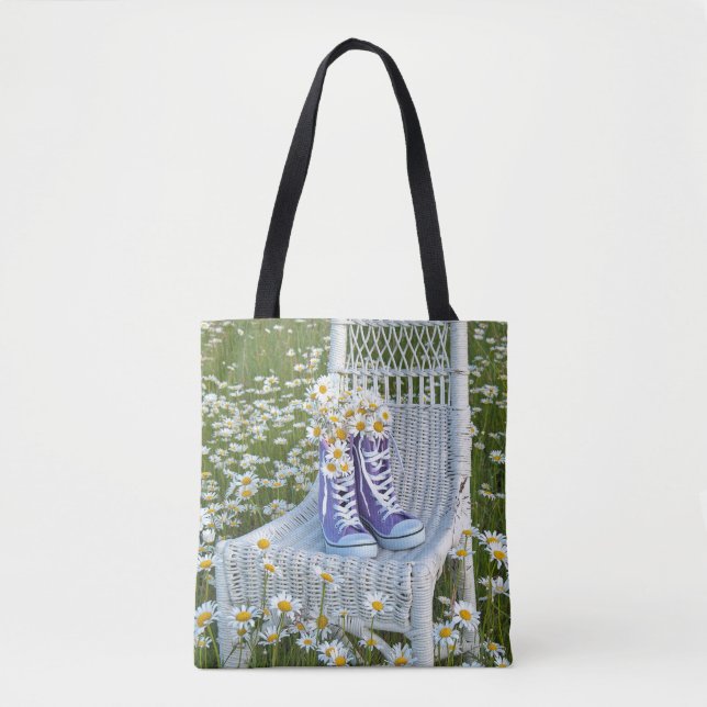 purple sneakers with daisies tote bag (Front)