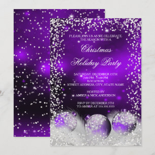 Purple Snow Bauble Christmas Holiday Party Invitation