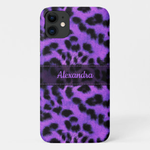 Purple Snow Leopard Skin Print, Name Personalised iPhone 11 Case