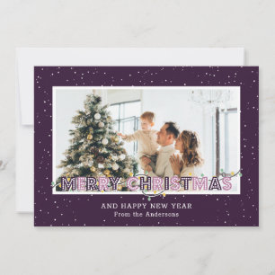 Purple Snow Lights Photo Christmas Cards