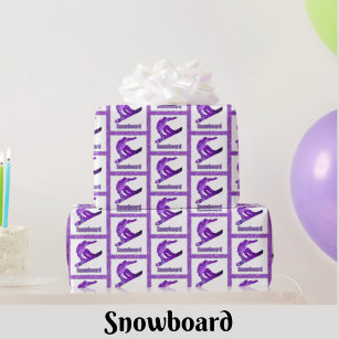 Snowboarding snowman matte purple wrapping paper