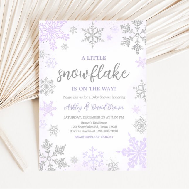 Purple Snowflake Baby Shower  Invitation (Purple Silver Snowflake Baby Shower Invitation)