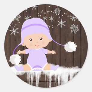 Purple Snowflake Baby Shower Stickers