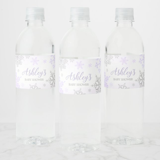 Purple Snowflake Baby Shower  Water Bottle Label (Bottles)