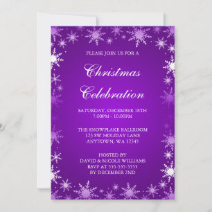 Purple Snowflake Border Christmas Party Invitation