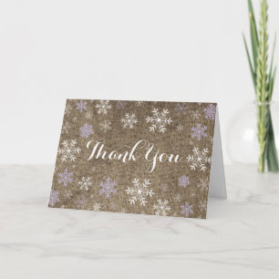 Purple Snowflake Burlap Folded Thank You Card