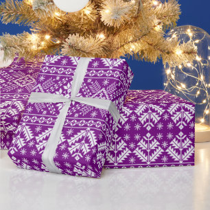 Purple Snowflake & Floral Fair Isle Christmas Wrapping Paper