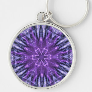 Purple Snowflake Fractal Key Ring