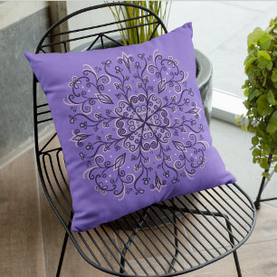 Purple Snowflake Mandala - Elegant Winter Ornament Cushion