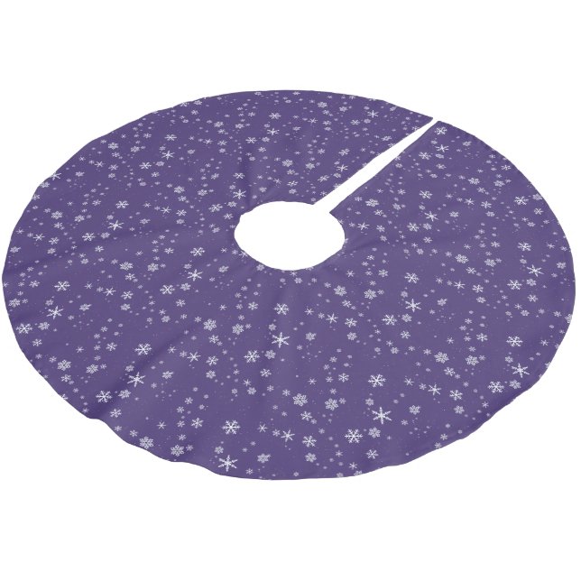 Purple Snowflake Pattern Winter Holidays Brushed Polyester Tree Skirt (Angled)