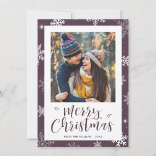 Purple Snowflake Photo Merry Christmas Card