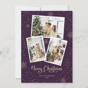 Purple Snowflake Photo Merry Christmas Card